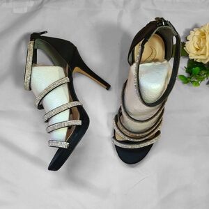Nina Shoes Black Strappy Rhinestone High Heels